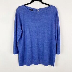 Talbots Petites Blue Linen Tie Back‎ Sweater 3/4 Sleeve XL Petite Boatneck
